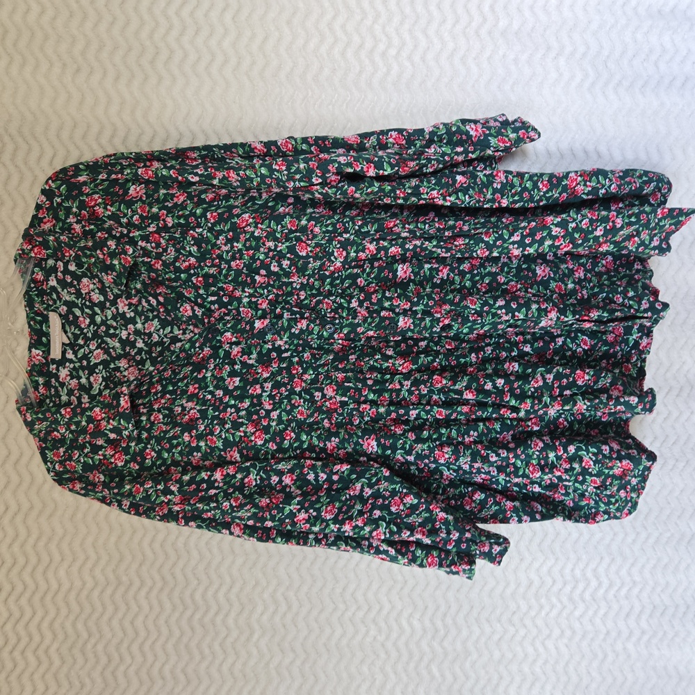 Woman Within Plus Size Green and Red Floral Top